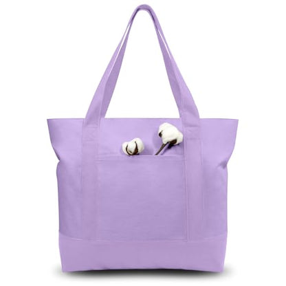 TOPDesign 1-Pack Canvas Tote Bag with an External Pocket, Reusable Grocery Shopping Bag, Top Zipper Closure, Daily Essentials (Lavender) - color: Lavender