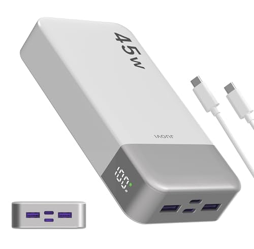 JUOVI Portable Charger 45W 20000mAh Fasting Charging Power Bank | USB C Portable Phone Charger, Battery Pack with PD 3.0 & QC 4.0 for Samsung S26/25/24 iPhone 17/16/15/14/13 Series - color: White