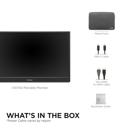ViewSonic VX1754 17 Inch 1080p Portable Gaming Monitor, IPS Display with 144Hz for Second Screen Productivity and High-Speed Gameplay, Built-in Stand, 60W USB-C, and Mini HDMI Inputs - size: 17-Inch 144Hz