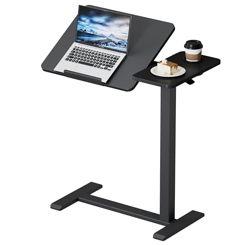 BZIUM Overbed Bedside Table with Hidden Wheels, Adjustable Medical Tilt Top Hospital Bed Table Over The Bed, Rolling Desk Mobile Standing Desk (27.6x15.8, Black) - color: Black, size: 27.6x15.8 Inch