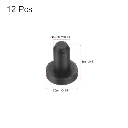uxcell High Temp Silicone Plug Mount Dia 3.5mm/0.14 inch t Shaped Rubber Stopper Hole Plugs for Powder Coating Plating Waterproof Plugs Sealing Plugs Black Pack of 12(OD 6mm) - size: 3.5x6mm