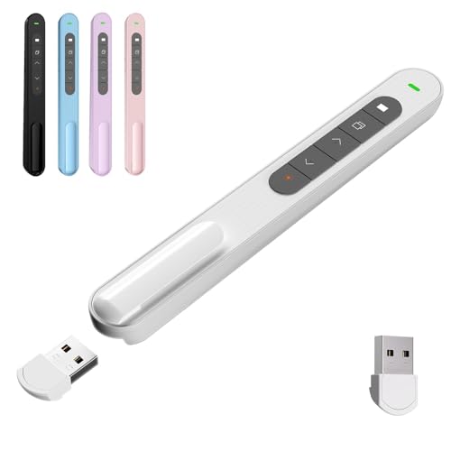 Presentation Clicker for Powerpoint Presentations, White, A | Long-Range Wireless Presenter Remote, Magnetic USB Receiver, PowerPoint Clicker Compatible with Windows/Android/macOS/Linux - color: White