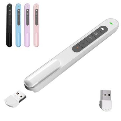 Presentation Clicker for Powerpoint Presentations, White, A | Long-Range Wireless Presenter Remote, Magnetic USB Receiver, PowerPoint Clicker Compatible with Windows/Android/macOS/Linux - color: White