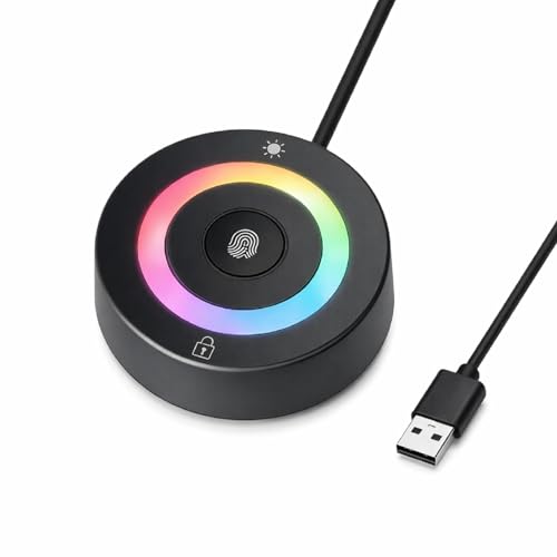 USB Fingerprint Reader for Windows Hello | PC Power Button, RGB Lighting, One-Click Lock, Auto Driver Install, 5ft Extension Cable