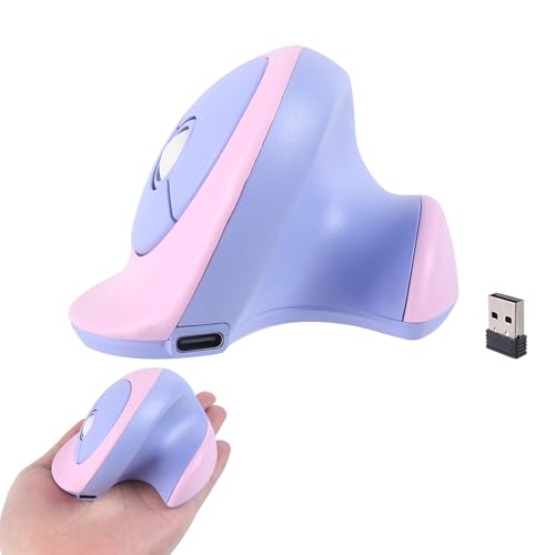 Wireless Mouse Ergonomic Vertical Mouse with Bluetooth & 2.4GHz USB Receiver 3 Buttons Rechargeable Silent Portable Optical USB Cordless Mice for Laptop PC Desktop Tablet Kids Adults Gifts (Purple) - color: Purple