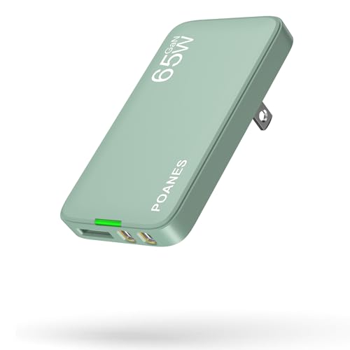 65W GaN USB C Charger, Ultra-Slim Wall Charger (Dual C + USB-A) with PD3.0/PPS, Foldable Plug for Travel for MacBook, Laptops, Tablets, iPhone(Mint Green-65W) - color: Mint Green, size: 65W