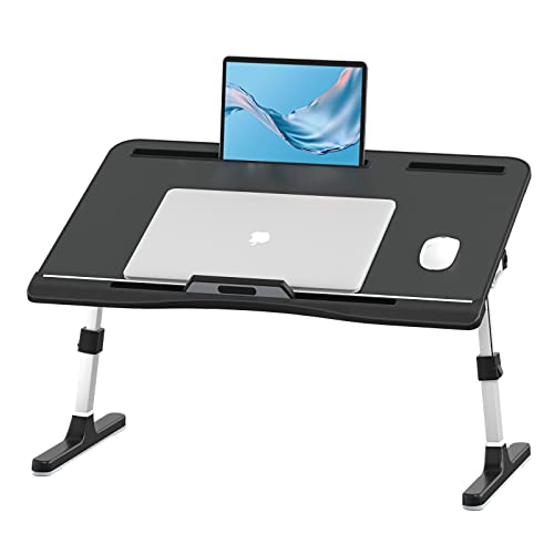 KLEAR Foldable Laptop Bed Tray Desk, Adjustable Laptop Bed Table with Heights and Angles, Upgraded-Sturdy Laptop Lap Desk for Bed/Sofa/Couch/Floor, Lap Tablet Desk (NO Drawer,Black) - color: Black, size: Large without Bag (13.4"x23.6")
