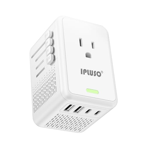 Converter for European Travel with AC Socket, 2 USB C & 2 USB A Ports | Specially for Hair Dryers, Compact Voltage Converter US to Europe, 220v to 110v Voltage Converter