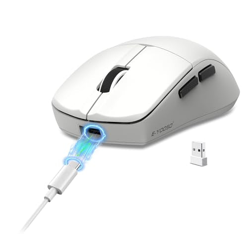 E-YOOSO XuanGui Rechargeable Wireless Mouse,Bluetooth Mouse for Laptop,Tri-Mode 2.4G/BT5.1/USB C,150 Hour Battery Life,5-Level DPI 4000 Max,50g Lightweight,for Laptop/PC/Computer/Mac/Tablet (White-2) - color: White-2