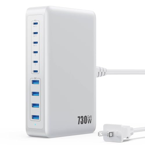 USB C Charger 730W USB C Charger Block,Upgraded GaN V 10-Port Fast Charging Station Hub,3X PD 100W Laptop Charging Adapter Compatible with MacBook Pro/Air,DELL,Steam Deck,iPhone 16/15/14,Galaxy S23 - color: A-White, size: 730W