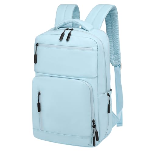 Waterproof Laptop Backpack for Men & Women, Flight Approved Anti-Theft Daypack with 15.6-inch Laptop Sleeve (Light Blue) - color: Light Blue