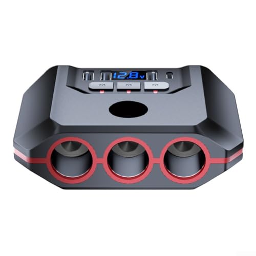 7 in 1 Car Adapter with 4 USB Ports and 3 Sockets, 120W Dual Voltage (12V/24V) Charging Splitter for Cars, Trucks, SUVs, Red