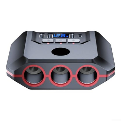 7 in 1 Car Adapter with 4 USB Ports and 3 Sockets, 120W Dual Voltage (12V/24V) Charging Splitter for Cars, Trucks, SUVs, Red