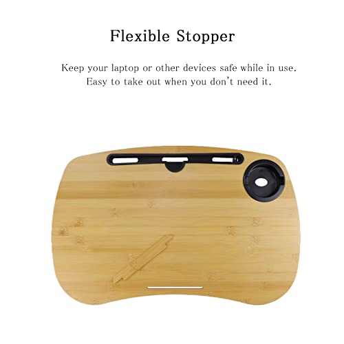 SUMISKY Lap Desk-Portable Laptop Table with Cushion Bamboo Platform Phone Holder L(21.6"x13.8") with Cup Holder - size: L(21.6"x13.8") with Cup Holder