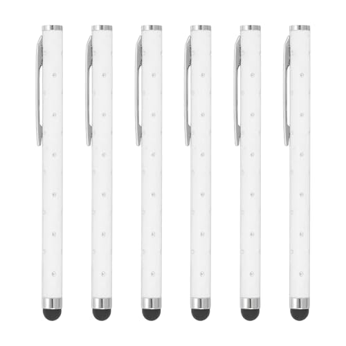 PATIKIL Stylus Pens for Touch Screens, 6 Pcs High Precision Universal Bling Stylus Crystal Metal Capacitive Pen for Touch Screen Devices Phone Tablets Laptop, White - color: White