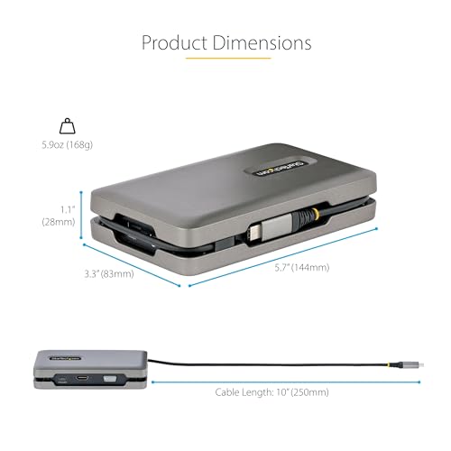 StarTech.com USB-C Docking Station for Windows and ChromeOS, Dual Monitor 4K 60Hz USB-C/HDMI or 1080p VGA, HDR10, USB 10Gbps Hub, 100W Laptop Charging, GbE - TAA | 80W laptop charging, USB 10Gbps data, Single display on Apple M1 M2 M3, MAC address passthr