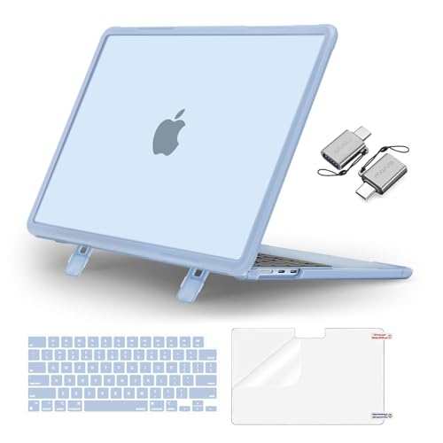 MOSISO Compatible with MacBook Air 13 inch Case M5 M4 M3 M2, Sky Blue | 4 in 1 Kit Anti-Crack Hard Shell with Kickstand for MacBook Air 13.6 inch Case 2026-2022 A3449 A3240 A3113 A2681 - color: Sky Blue