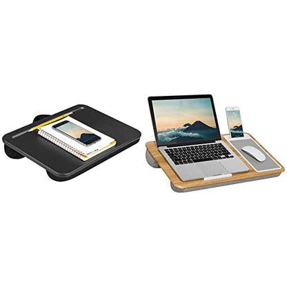 LapGear Compact Lap Desk - Black - Fits up to 13.3 Inch Laptops - Style No. 43108 & Home Office Lap Desk with Device Ledge, Mouse Pad, and Phone Holder - Oakwood - Fits up to 15.6 Inch Laptops