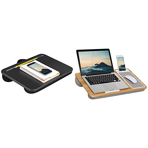 LapGear Compact Lap Desk - Black - Fits up to 13.3 Inch Laptops - Style No. 43108 & Home Office Lap Desk with Device Ledge, Mouse Pad, and Phone Holder - Oakwood - Fits up to 15.6 Inch Laptops