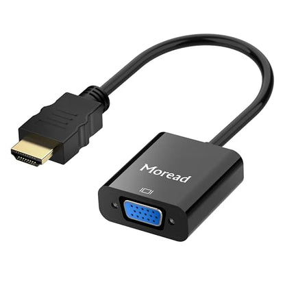 HDMI to VGA Adapter, Male to Female, Black | One-way from HDMI source (computer, desktop, laptop) to VGA display (monitor, projector, TV); not a VGA to HDMI adapter