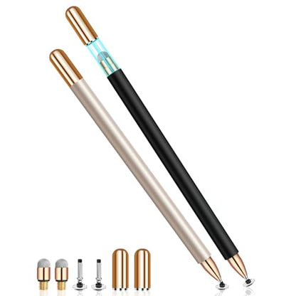 Mixoo Universal Stylus Pen for Touchscreen iPhone iPad Android Tablet Apple Kindle Switch Chromebook Galaxy All Touch Screens, 2-in-1 High Sensitivity Fiber & Disc Stylus Pens Magnetic Cap - color: Black & Silver