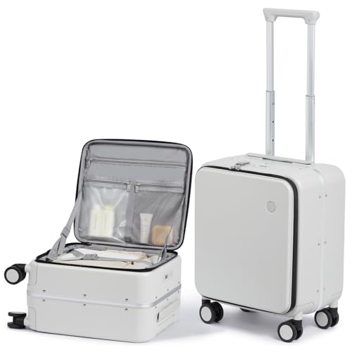 mixi 17x14x9 Carry On Luggage Underseat PC Hard Shell Suitcase Top Opening Aluminum Frame Travel Suitcases with Wheels, Smoke White - color: Smoke White, size: 17x14x9 Inch