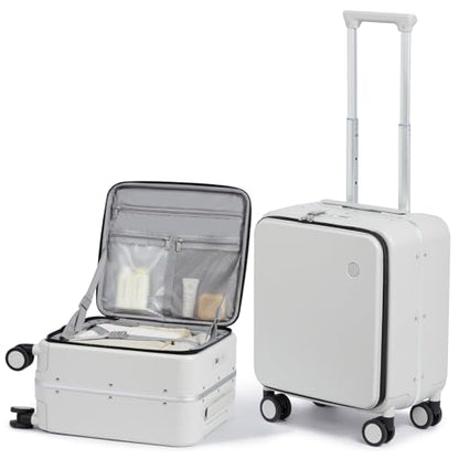 mixi 17x14x9 Carry On Luggage Underseat PC Hard Shell Suitcase Top Opening Aluminum Frame Travel Suitcases with Wheels, Smoke White - color: Smoke White, size: 17x14x9 Inch
