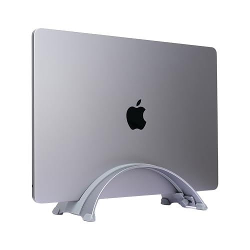 Adjustable Vertical Laptop Stand - 6061 Aluminum, CNC Precision, Anodized Finish, Fits All Laptops Including 17-inch, Ventilated Design, Anti-Slip Silicone Pads, ARC Shaped Stands - color: Space Gray
