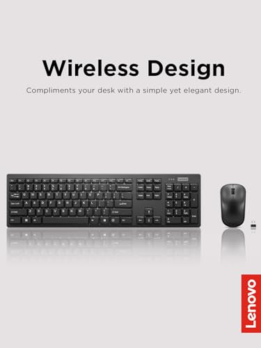 Lenovo 100 Wireless Keyboard and Mouse Combo – Cordless Set with Spill Resistant Quiet Keys – 3-Zone Keyboard - Ambidextrous Mouse – Compact Design – Wireless USB -Black - style: 100 Combo