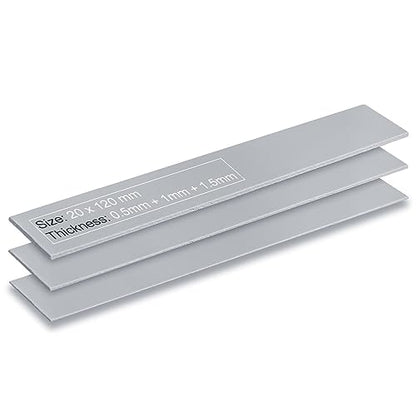 Aairhut 3 Pack 13 W/m.K Thermal Pads, 120 x 20 mm x [0.5 mm + 1 mm + 1.5 mm] Highly Efficient Thermal Conductivity Silicone Cooling Pads for Laptop Heatsink CPU GPU SSD IC LED Cooler - color: 13W Gray, size: 120x20mm-3 Pack