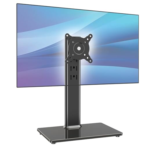 Single Monitor Desk Stand Free-Standing Desk Mount Arm Riser for 13 inch to 32 inch Screen Freestanding VESA Mount Base, Adjustable Height, Tilt, Swivel, Rotation, Black AX05TB01 - size: Single monitor stand