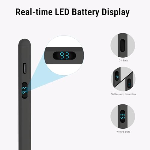 LED Battery Display Stylus Pen, Dual Modes Fast Charge Universal Active Digital Pencil for iPad iPhone Samsung Android, <2ms Low Latency, Tilt Sensitivity for Drawing Note Taking, No Bluetooth Stylus - color: Black