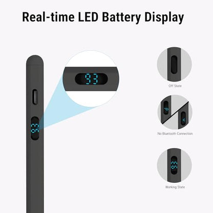 LED Battery Display Stylus Pen, Dual Modes Fast Charge Universal Active Digital Pencil for iPad iPhone Samsung Android, <2ms Low Latency, Tilt Sensitivity for Drawing Note Taking, No Bluetooth Stylus - color: Black