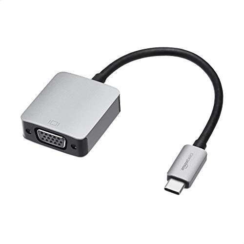 Amazon Basics USB-C to VGA Adapter, Aluminum Shell, Thunderbolt 3 Compatible, Plug-n-Play, 1080P, Gray, 1.65 x 1.38 x 0.63in - size: 1.65*1.38*0.63in
