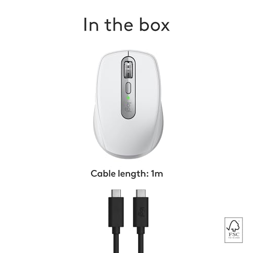 Logitech MX Anywhere 3S Mac Compact Wireless Mouse 8K DPI - Pale Grey | Compact, Bluetooth, any-surface tracking, quiet clicks, USB-C, for MacBook Pro, MacBook Air, iMac, iPad - color: Pale Grey