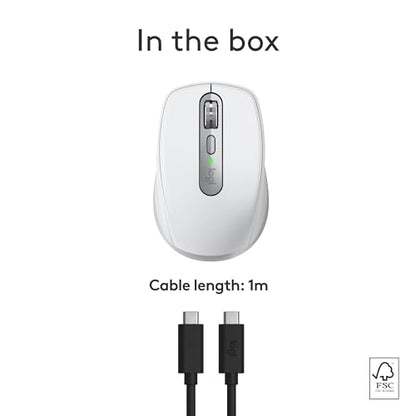 Logitech MX Anywhere 3S Mac Compact Wireless Mouse 8K DPI - Pale Grey | Compact, Bluetooth, any-surface tracking, quiet clicks, USB-C, for MacBook Pro, MacBook Air, iMac, iPad - color: Pale Grey