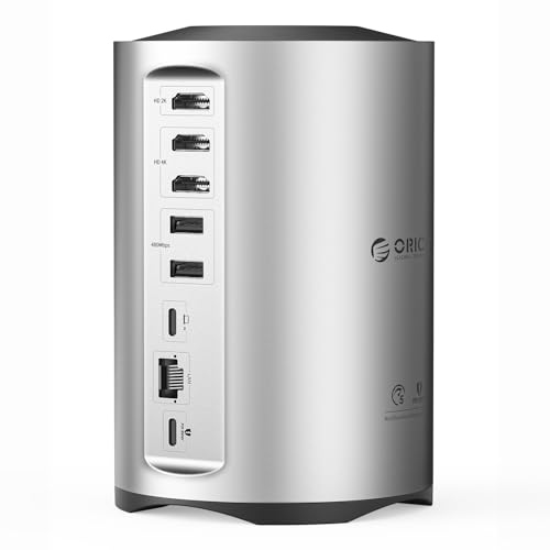 ORICO USB-C Triple Monitor Docking Station with 3 HDMI Ports, 15-in-1 USB C Laptop Dock for MacBook Pro M1/M2/Windows, 7 USB Ports, Ethernet,100W PD, SD/TF Card Reader, 3.5mm Audio (Silver) - color: Silver