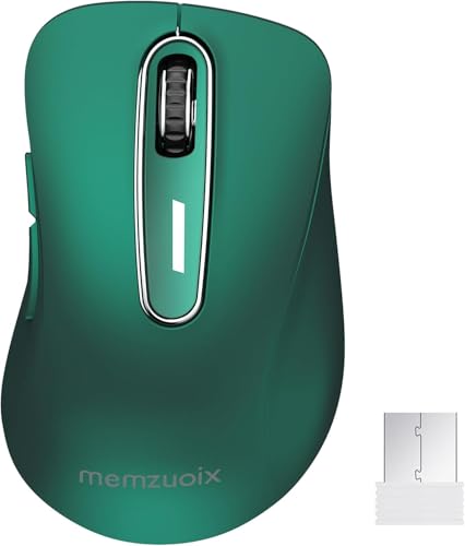 memzuoix 2.4G Wireless Mouse, 1400 DPI Computer Mice USB Receiver, Portable Wireless USB Mouse Battery Powered Cordless Mice for Laptop, PC, Desktop, 5 Buttons (Dark Green) - color: Dark green