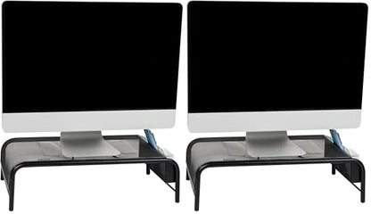 Mind Reader Monitor Stand, Ventilated Laptop Riser, Desktop Organizer, Side Storage, Metal Mesh, 20" L x 11.5" W x 5.5" H, Black (Pack of 2) - color: שחור