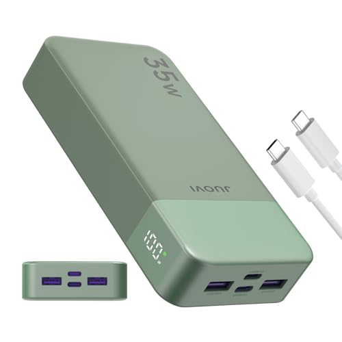 JUOVI J2651 Portable Charger, 35W 20000mAh USB C in & Out Power Bank, Battery Pack with QC4.0+PD3.0 35W High-Speed Charging for Bluetooth Earbud, Mobile Phone, Tablet (Green) - color: Green