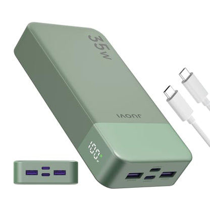 JUOVI J2651 Portable Charger, 35W 20000mAh USB C in & Out Power Bank, Battery Pack with QC4.0+PD3.0 35W High-Speed Charging for Bluetooth Earbud, Mobile Phone, Tablet (Green) - color: Green