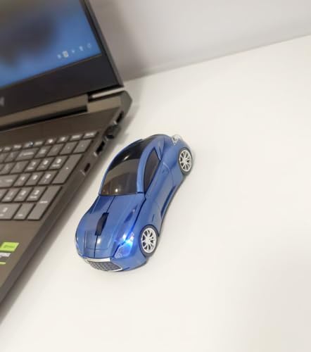 Car Mouse for Computer, Wireless Car Shaped Mice for Laptop, PC, Mini Cute Mouse with 2.4Ghz USB Receiver, 3D, 1600DPI, Silent Clicks, LED Headlights (Blue) - color: Blue