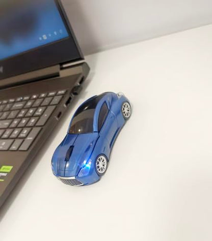 Car Mouse for Computer, Wireless Car Shaped Mice for Laptop, PC, Mini Cute Mouse with 2.4Ghz USB Receiver, 3D, 1600DPI, Silent Clicks, LED Headlights (Blue) - color: Blue