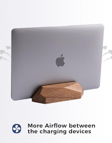 Adjustable Vertical Laptop Stand, MacBook Holder with Wood, Wooden Laptop Stand, Vertical Laptop Holder for Desk, Width Adjustable Dock Fits All MacBook/Surface Pro - color: 1 slot walnut