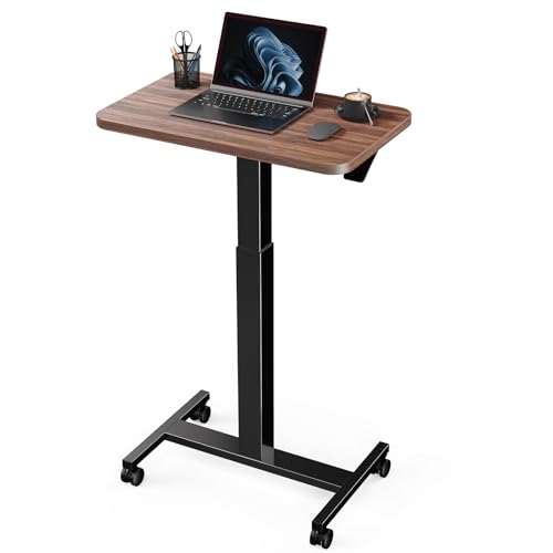 Marsail Mobile Standing Desk, Wider Height Adjustable Computer Desk up to 46.1″, Rolling Sit Stand Desk with 4 Lockable Wheels, Ergonomic Desk for Home Office and Classroom, Walnut - color: Walnut, size: 25x15 Inch