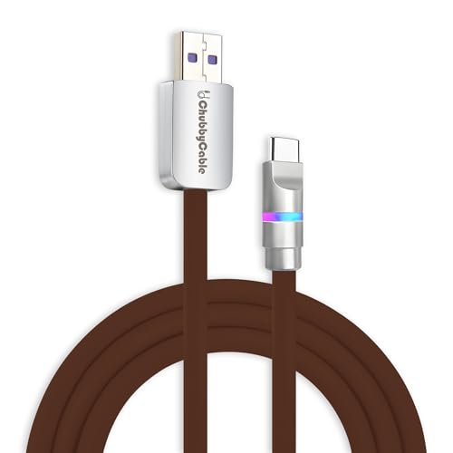 chubbycable Neon Chubby - Fast Charge Cable with Smart Light RGB Color Gradual Light Up 100W Charging Cord LED USB C Cable Compatible with iPhone 17-15 Series, Chocolate, USB-A to Type-C, 1.64 FT - color: Chocolate, size: 1.64ft (0.5m), style: USB A-Type