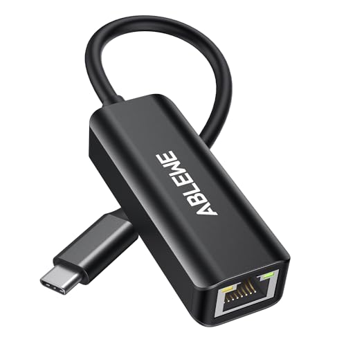 USB C to Ethernet Adapter, ABLEWE Type-C to RJ45 Gigabit Ethernet Dongle, Thunderbolt 3 to RJ45 LAN Network Adapter Compatible for MacBook Pro/Air, iPhone 15/16 Pro/Max, iPad Pro, Dell XPS (Black) - color: Black