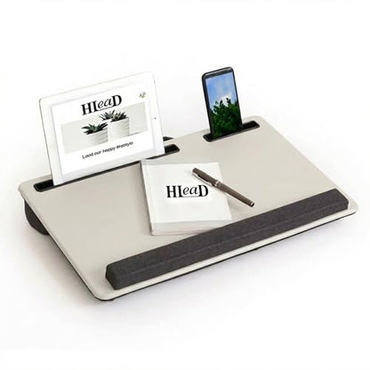 Lap Desk Home Office Lap Desk Portable Laptop Desk for Left Right - Handers with Whole Mouse Pad Wrist Pad Dual Cushion Phone Tablet Slots Fits Up to 17 Inch Laptops - color: Light Grey