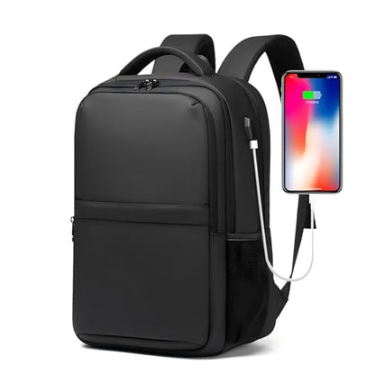 Travel Laptop Backpack, Business Sturdy Laptops Backpack with USB Charging Port, Water Resistant Computer Bag Gift for Men & Women Fits 18.5 Inch Notebook, Black