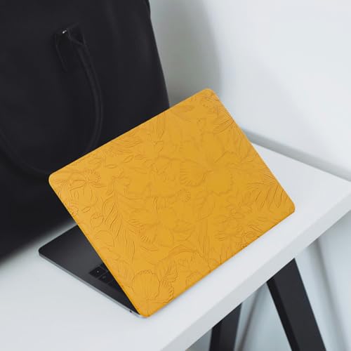 DTangLsm for MacBook Air 13 inch Case 2026 M5, 2025-2022 M4 M3 M2 A3449 A2681 A3113 A3240, Elegant Textured Retro Leather Hard Cover for MacBook Air 13.6 Case with Logo Cutout+Keyboard Cover, Yellow - color: #2 Yellow
